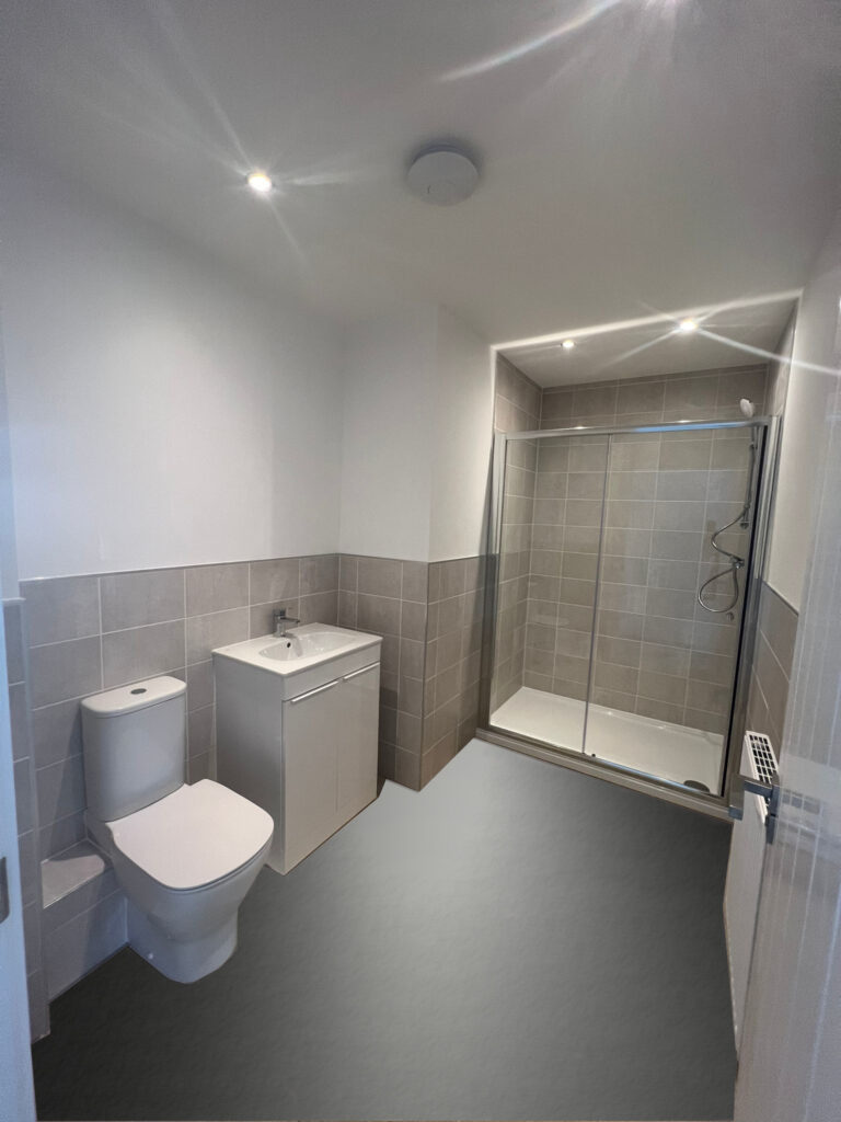 CGI of bathroom upgraded to have shower enclosure in place of bath